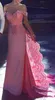 2017エレガントなピンクの長い花嫁介添えドレスオフ肩の上のアップリケのゲストドレスバックジッパースイープ列車熱い販売カスタムパーティーガウン