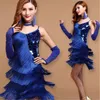 Hight Quality Latin Dance Jurken Sexy bretels Pailletten Kwasten Jurk Dames Salsa Tango Dancewear Dance Costume Fringed gouden pailletten