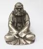 Statue de bouddha Bodhidharma en cuivre sculpté, vieux travail manuel de collection, plaque d'argent