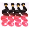 Schwarz und rosa Ombre menschliches Haar Jungfrau peruanisch zwei Tonfarbene menschliche Haarscheilen 4pcs Körperwelle Ombre menschliches Haar Webbündel Bündel