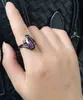 Anillos de banda de aleación negra con pistola de circonia púrpura de zafiro de lujo para mujer, anillo de compromiso para fiesta de moda, joyería, regalos para mujer (tamaño 7,8,9,10)