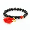 New Design Wholesale 8mm Black Onyx Stone & White Matte Beads Red Tassel Stretch Beads Yoga Om Couple Valentine Bracelet