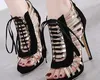 Newest red black gold strap patchwork lace up high heel sandals wedding shoes