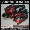 Glans Röd 8Gifts för Suzuki Hayabusa GSXR1300 08 15 GSXR-1300 14MY89 GSXR 1300 GSX R1300 08 09 10 11 12 13 14 15 Top Red Black Fairing Kit