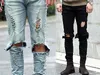 Al por mayor-Mens Ripped Skinny Straight Slim Elástico Denim Fit Biker Jeans Pantalones Pantalones largos Elegantes Straight Slim Fit Jeans