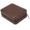 Luxury Brown dragkedja Sport Storage Watch 4 Case Organizer Leather Watch Travel Case för fyra klockor Velvet foder hela boxe316w