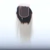 Ombre grå rak peruansk människa hårbuntar med stängning före plockad transparent spets