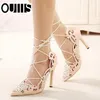 Sandales romaines femmes pompes nouveau Style européen chaussons dames Sexy creux croix à lacets talons aiguilles chaussures femme