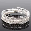 Luxus Perlen 3 Reihen Strass Stretch Armreif Hochzeit Armbänder Brautschmuck Billig Kristalle Armband Für Braut Abend Prom Party
