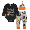 Nuovi vestiti di Halloween Zucca 3 pezzi Set per bambini Pagliaccetto in cotone Tuta + Pantaloni Pantaloni + Cappello Autunno Neonati maschi Abbigliamento Abiti