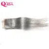 Grauer gerader Spitzenverschluss Ombre Brasilianisches reines Menschenhaar 4x4 Spitzenverschluss mit Babyhaar Graue Farbe Haarverschluss Beste Qualität