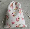 Bolsa de regalo de lino con estampado de flores puras, bolsitas de viaje, saco de organza, bolsas de regalo para joyería 2430