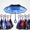 2017 الإبداعية المظلات المقلوبة طبقة مزدوجة مع c مقبض داخل خارج عكس يندبروف مظلة سريع مجاني