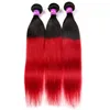 Brazilian Ombre Straight Human Hair 3 Bundles Colored Brazilian 1B/Red Hair Weave Cheap Two Tone Brazilian Red Virgin Hair Deals