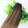 Ombre Hair Extensions Glueless 2# 6#Tape In Human Hair Extensions 40pcs 10gram Brazilian Virgin Hair Balayage Dark Brown Highlight Skin Weft