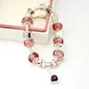 European Style Silver Plated Crystal Charm Bracelet for Women With Purple Murano Glass Beads DIY Jewelry