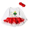 Vestido de Natal manga comprida crianças vestido para meninas letra princesa vestido de natal árvore tutu skrit romper outfits headband