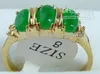 Underbar 3 pärla Inlay Green Jade Ring Storlek: 7 8 9
