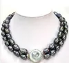 Detaljer om CLSSIC Double Strands Tahitian 10-13mm Svart Mother Pearl Necklace 17-18Inch