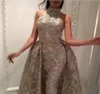Champagne Sequins Lace Mermaid African Evening Dresses 2020 Sexig Halter Neck Formell Party Gowns Overskirts Sexig Celebrity Pagant Prom Dress