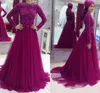 Wieczorne islamskie winogrona arabskie długie rękawy z aplikacjami A-line vestidos de noiva sukienki na bal