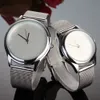 Marca de moda feminina masculina unissex amantes prata aço metal banda relógio de pulso de quartzo c042837