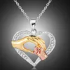 Nowa Moda 18 K Złoto Srebrny Mama Dziecko Ręka W Ręcznie Kochaj Serca Naszyjnik Z Kryształ Rhinestone Gift Jewelry Hurtownie