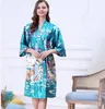 Camisón tipo kimono Yukata japonés para mujer, estampado Floral, batas Vintage de seda satinada, lencería Sexy, Pijama