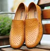 New Genuine Leather Man Business Shoes Male Breathable Hole Shoes Classic Summer Loafers Driving Shoes Plus Size