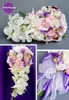 Nytt konstgjort vattenfall Royal Blue Wedding Buquets för brudar droppar rosa blommor brud brudtärna brosch bukett 20178029136