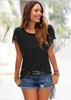 2017 Nouvelle Mode Lady T-shirt S-2XL Western O Cou À Manches Courtes Poignets Noeud Gland Coton Femmes D'été Tee Tops