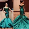 2017 verde smeraldo elegante spalle spalle sirena abiti da ballo in pizzo appliques abiti da sera senza schienale in rilievo