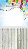 Wszystkiego najlepszego z okazji urodzin photography tło drewniane podłogi kolorowe balony noworodka Baby Photo Booth rekwizyty dzieciak studio tło party backdrops