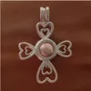 925 Silver Pearl Cage Locket Pendant Montering, Sterling Silver Cross Heart Four-Leaf Clover Style Love Charm för Armband Halsband Smycken