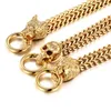 Mäns coola gåvor Biker Stainelss Steel Gold Double Figaro Chain Armband Wolf / Lion / Skull Heads Clasp Bangle Armband