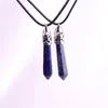 60*10mm Egyptian Blue Lapis Lazuli Nature Quartz Semi-precious Stone 6 Facet Cut Created Gemstones Silver Plated Cap Bail Pendant Necklace