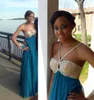 Nigerian Beaded Spaghetti Bridesmaid Dresses 2017 Teal Color Chiffon Long Maid Of Honor Gowns Backless Wedding Guest Formal Party Dress