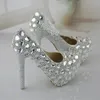シルバーラインストーン美しいウエディングパーティー女性ハイヒールの結婚式の靴花嫁の標識の靴ポンプサイズ34-43ブライドメイドシューズ