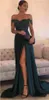 Dark Green 2017 Sexy Prom Kleider eine Linie Chiffon Offthesoulder Floorlänge Hochteilte Spitze elegantes langes Abendkleid für 2709037