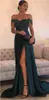 Dark Green 2017 Sexy Prom Dresses A Line Chiffon OfftheShoulder FloorLength High Side Split Lace Elegant Long Evening Dress For5683102