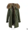 Jazzevar Bruin Bont Trim Konijnenbont Lange Leger Groene Parka Winter Sneeuwjassen Echte Bont Winter Parkas