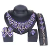 Top exquis Dubai or couleurs cristal intégré écharpe motif collier Bracelet boucle d'oreille anneau perles africaines ensemble de bijoux