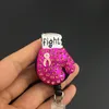 Fashion Brooch Boxing Glove Pink Ribbon Fight Against Breast Cancer Awareness Retractable ID Badge Reel holder