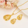 New Heart Ethiopian Necklace Earrings Wedding Jewelry Set Women 24K Yellow Solid Fine Gold Color Filled Vintage Dubai Party Gifts