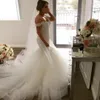 Elegante 2017 Sereia De Luxo Africano Vestidos De Casamento Querida Fora Do Ombro Até O Chão Ilusão Lace Pérolas Completas Plus Size Vestidos de Noiva