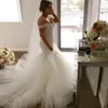 Elegante 2017 Abiti da sposa a sirena di lusso africano Sweetheart Off spalla Piano Lunghezza Illusion Pizzo Pieno Perle Plus Size Abiti da sposa