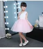 Cute Puffy Pink Tulle Flower Girl Wedding Dresses Sequin Ball Gown First Communion Dresses Baby Girl 1 Year Birthday Baptism Dresses