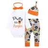 Neugeborenes Baby Halloween-Kleidungsset Baby Junge Mädchen Kürbis Brief Print Strampler Tops + Hosen + Hut + Stirnband 4PCS Baumwolle Outfits Kinderkleidung