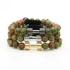 Men's Sport Bracelets Wholesale 8mm Unakite Stone Beads With New Barbell Fitness Dumbbell Macrame Charms Bracelets