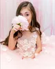 2018 Blush Sheer Neck Arabiska Blomma Tjej Klänningar Handgjorda Blommor Barn Bröllopsklänningar Vintage Little Girl Pageant Klänningar FG11